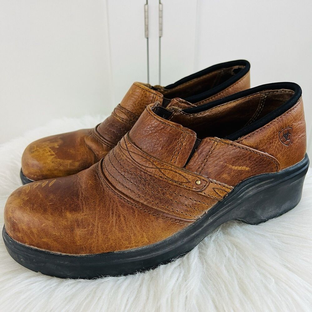 Ariat Brown Distressed Leather Steel Toe Safety Clogs Work Shoes Comfort Size 8B